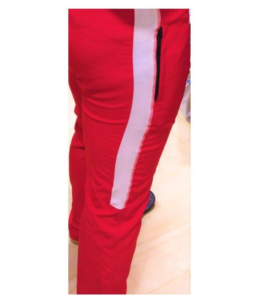 red polyester pants