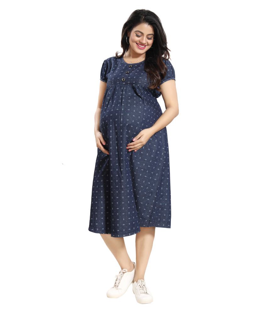     			Mamma's Maternity Blue Denim Maternity Dresses