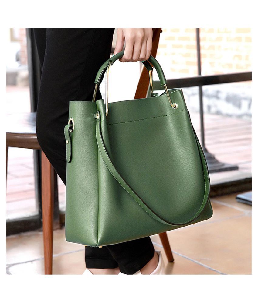 Ladys Handbags Green Leaves Man Fashion Bag Womans Fashion Bags Pu Leather Top Handle Satchel Tote Zipper Bag 