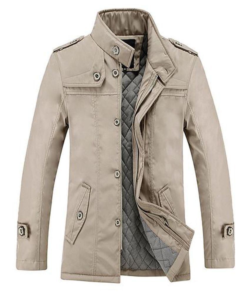 Mens Business Casual Trench Coat Single Breasted Warm Thick Cotton