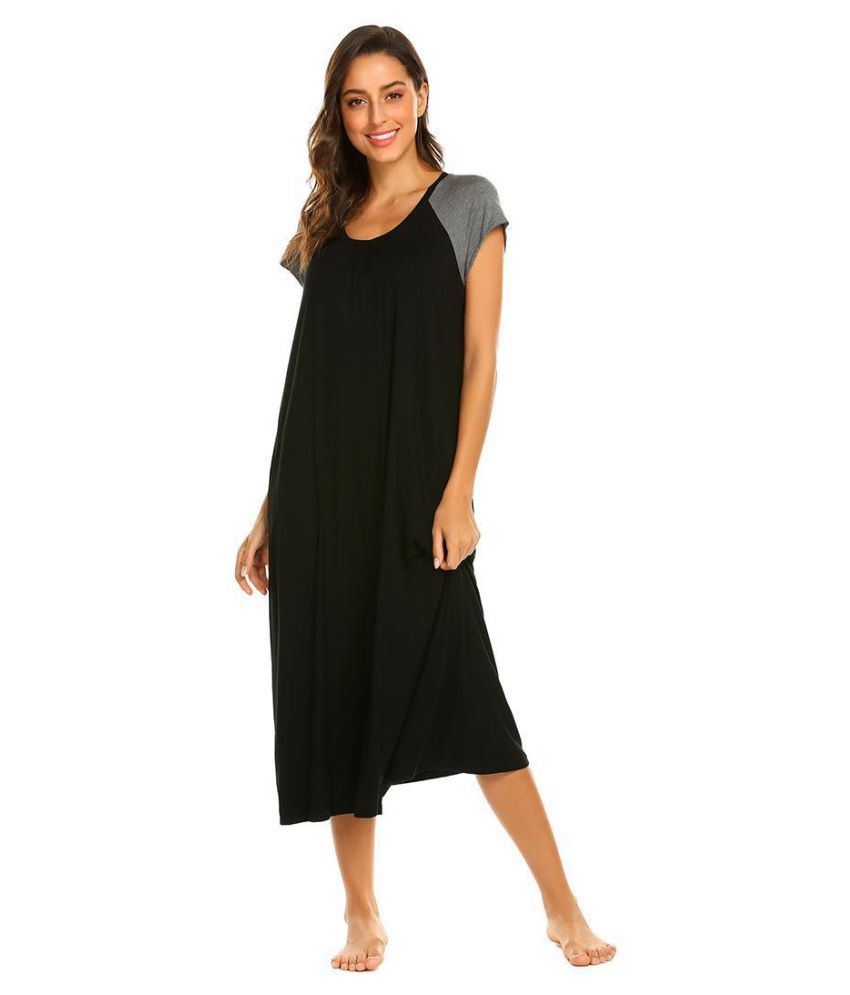 Women O Neck Short Sleeve Nightgown Loose Sleep Dress with Pockets