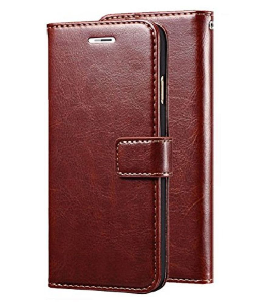     			Samsung Galaxy J4 plus Flip Cover by Kosher Traders - Brown Vinatge Leather Case Cover