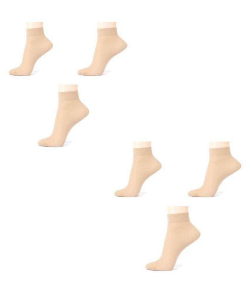     			Tahiro Beige Cotton Plain Ankle Length Socks - Pack Of 6