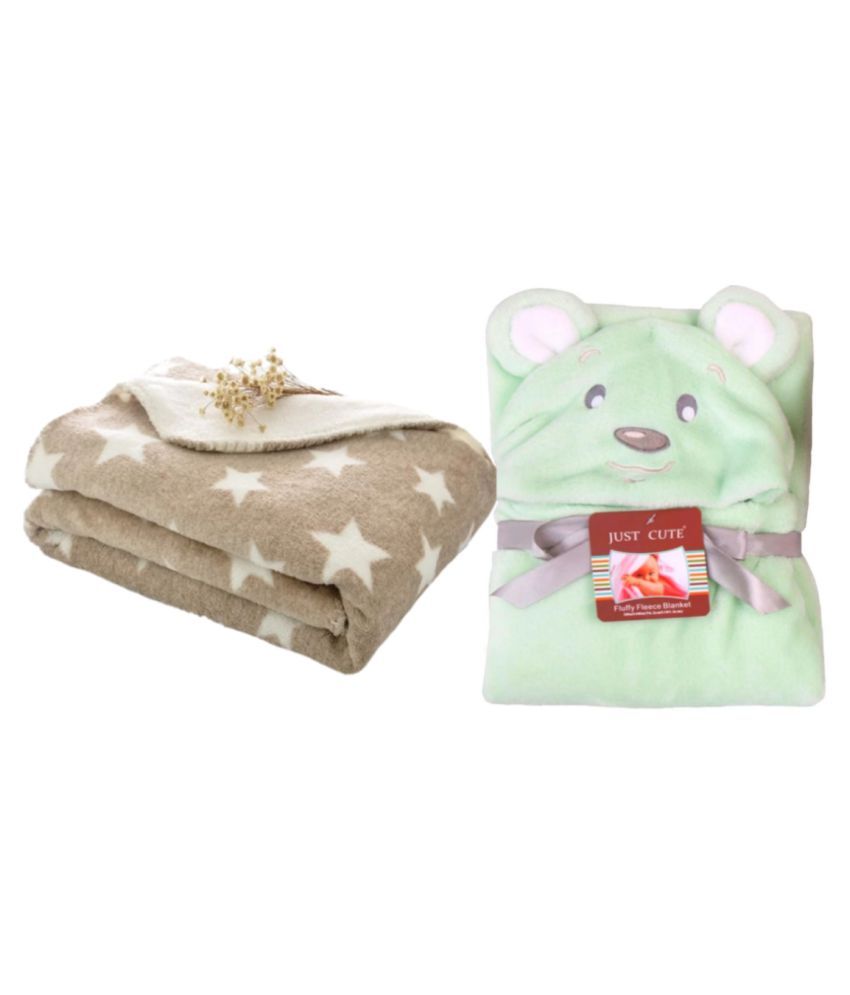     			Brandonn Multi-Colour Flannel Baby AC Blanket ( 100 cm - 75 cm- 2 pcs)