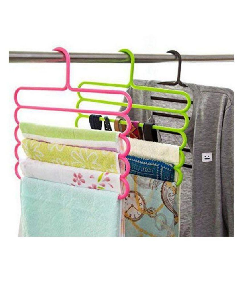     			Inditradition Wardrobe Cloth Hangers | 5 Layer Space Saving Hangers, Pack of 4 (Multi-Color)