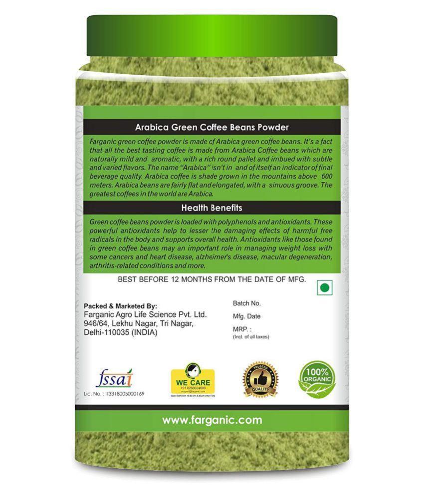 FARGANIC 100 Organic Arabica Green Coffee Beans Powder for Weight Loss