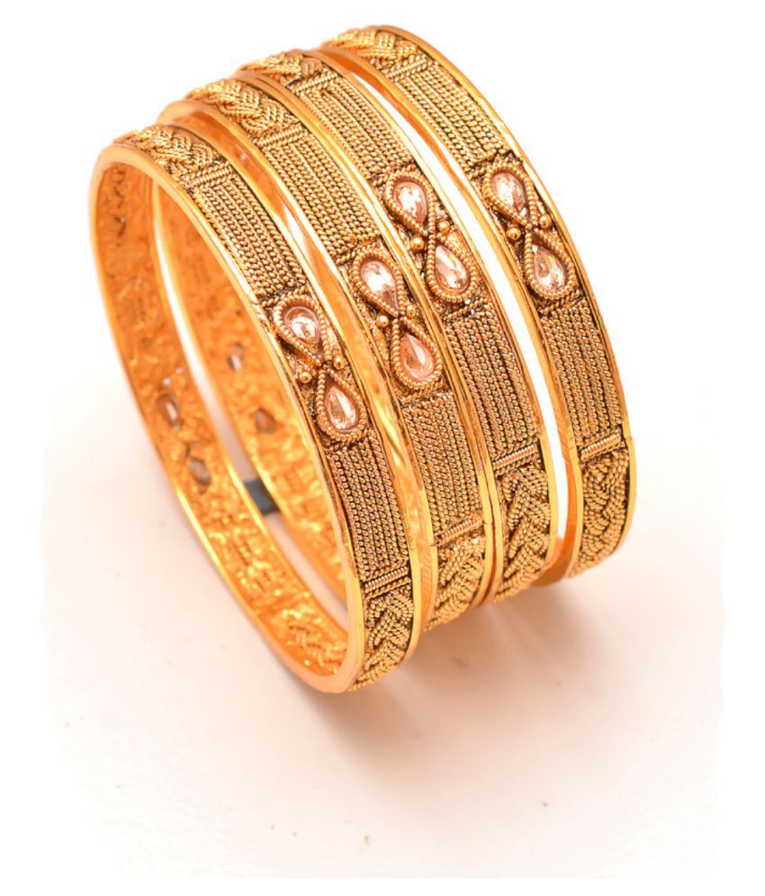 Jewar Bangles 2.6 Inches Kundan Ad Cz 4 Piece Two Gram Gold Jewelry For Women & Girls 7897
