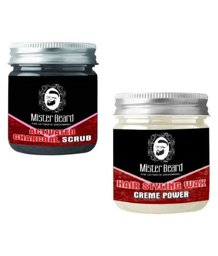 Mister Beard Charcoal Scrub 100gm With Hair Styling Wax 100gm Wax 100