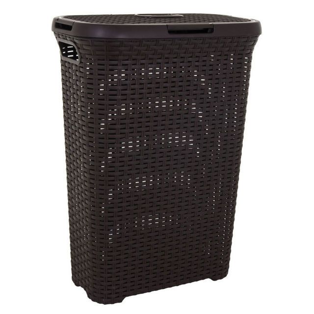 Esquire Brown Plastic Laundry/Cloth Basket with Lid (40 Ltrs) Buy