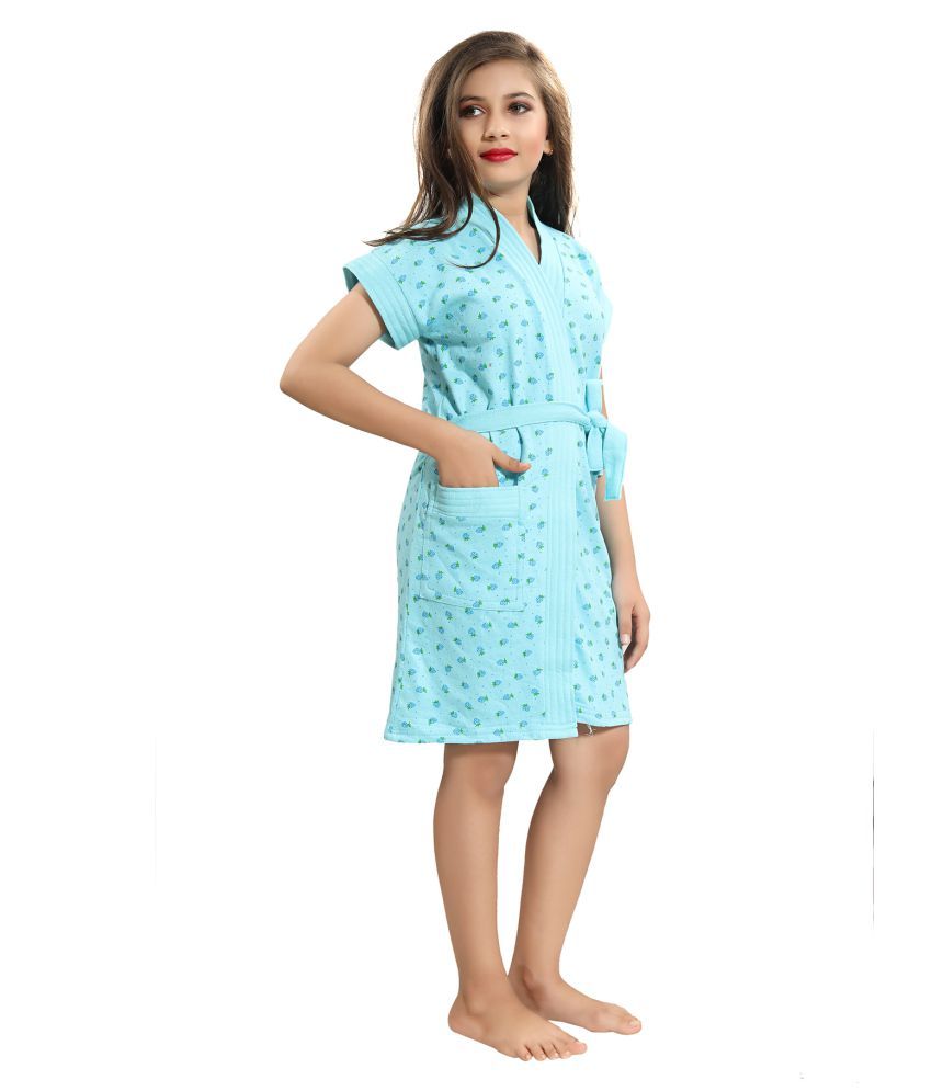 Be You Kids Cotton Strawberry Print Light Blue Bath Robe / Bath Gowns