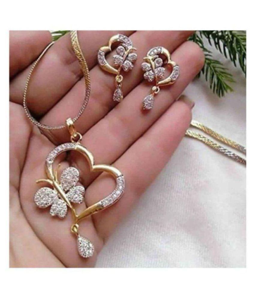 FJ STYLE BUTTERFLY HEART PENDANT SET IN AMERICAN DIAMOND FOR GIRLS AND