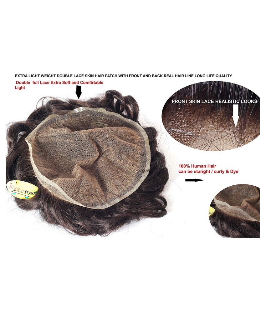 Ritzkart 7x5 Full Double Lace European Human Hair Patch Toupee For
