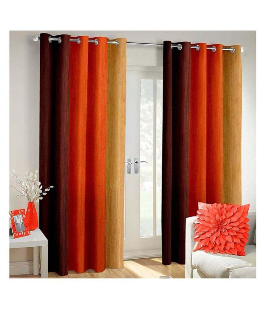 HomeStore-YEP Set of 2 Door Eyelet Polyester Curtains Maroon
