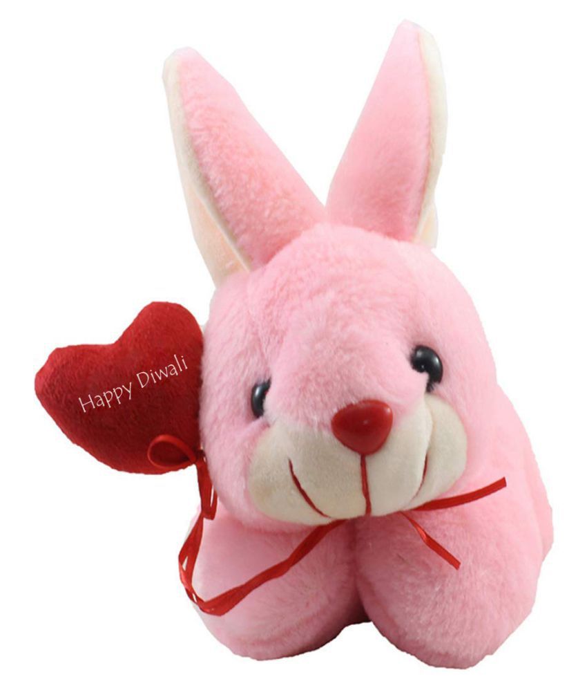     			Tickles Pink Soft Cute Rabbit with Happy Diwali Wishes Plush Animal Soft Stuffed for Kids (Color:Pink Size:26 cm)