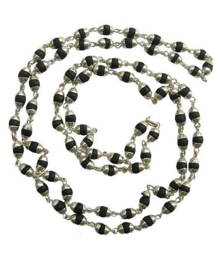     			Malabar Gems Natural Black Tulsi Beads in Silver Cap Rosary Japa Mala