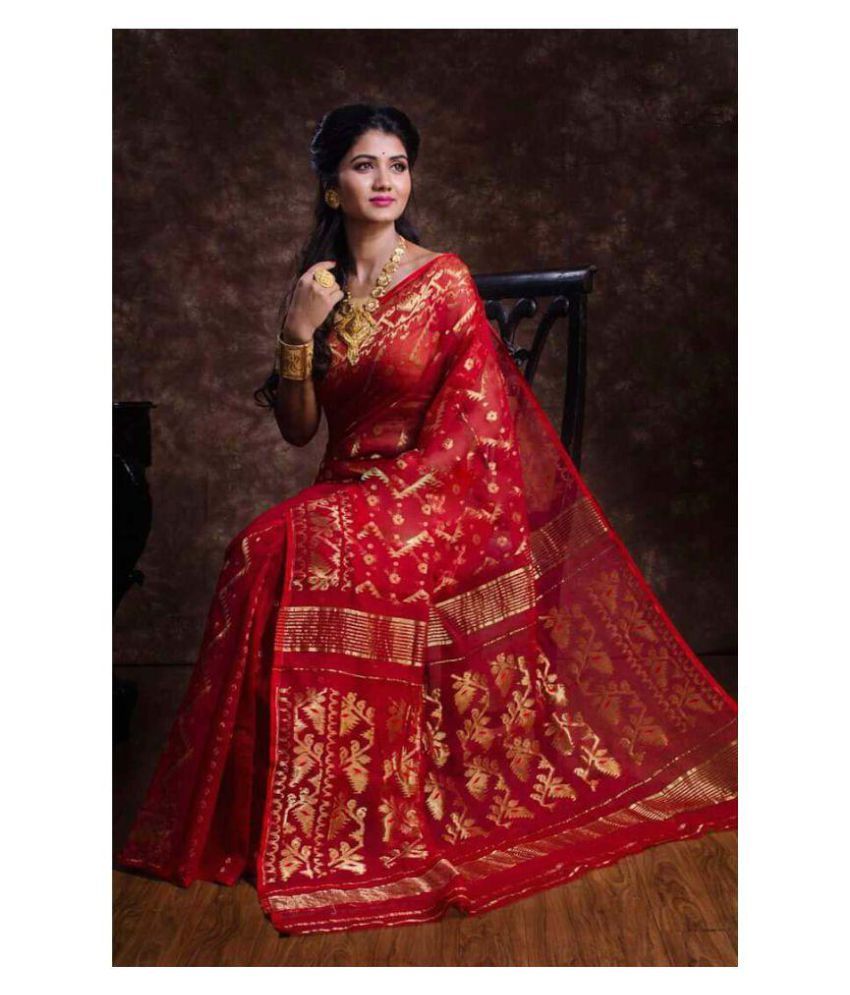 Jamdani Red Jamdani Saree Buy Jamdani Red Jamdani Saree