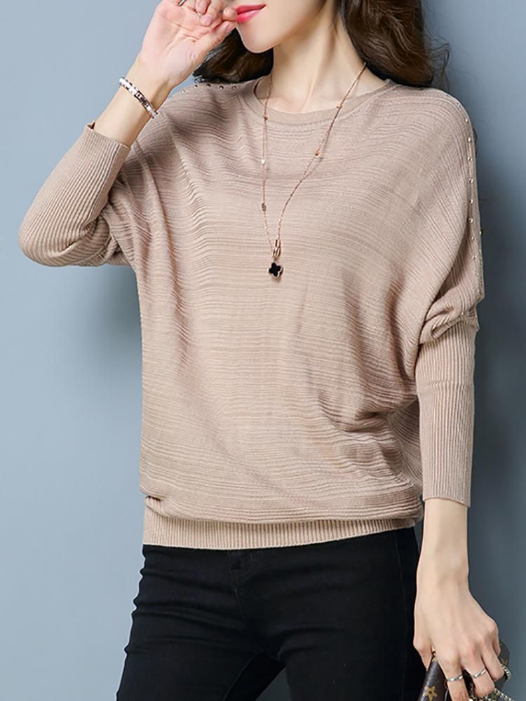 solid batwing sleeve casual sweater