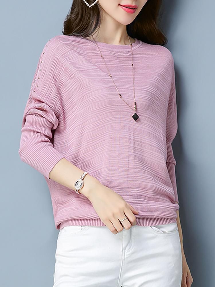 solid batwing sleeve casual sweater
