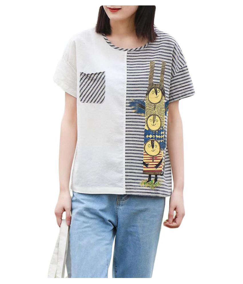 Buy Stripe Patchwork Cartoon Print Short Sleeve Casual T-shirts Online at  Best Prices in India - Snapdeal