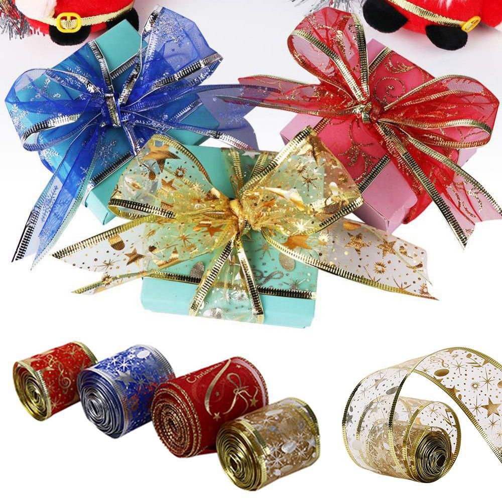 2M Christmas Ribbons Glitter Ribbon Holiday Decor Xmas Gift Wrapping Gold 