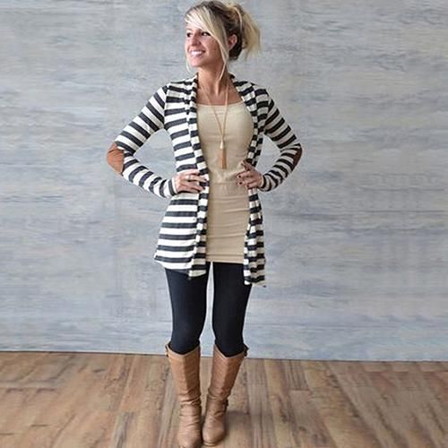 Cardigan brown striped pattern casual look Fashion Jackets Cardigans 