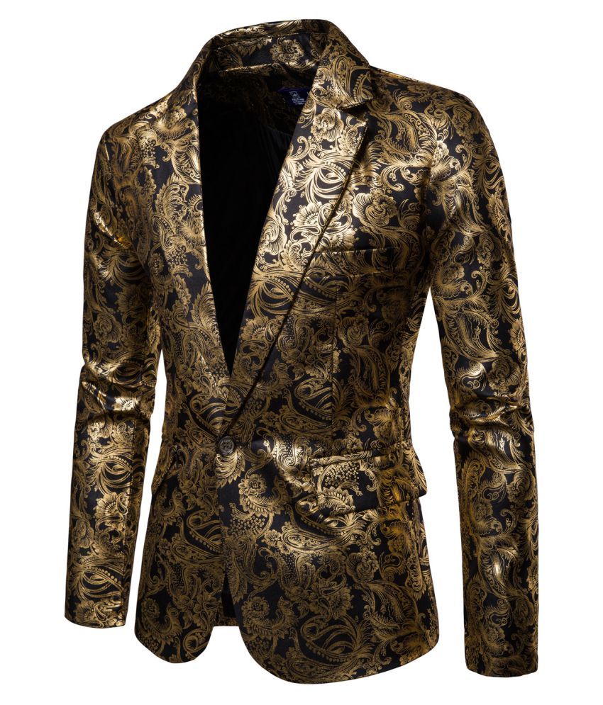 Haorun Glitter Bronzing Suit Jacket Floral Print Single Button Blazer ...