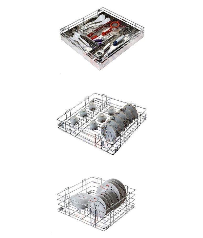 Buy Reviko Modular Kitchen Basket Set Of 3 Size 21x20 Inch Steel