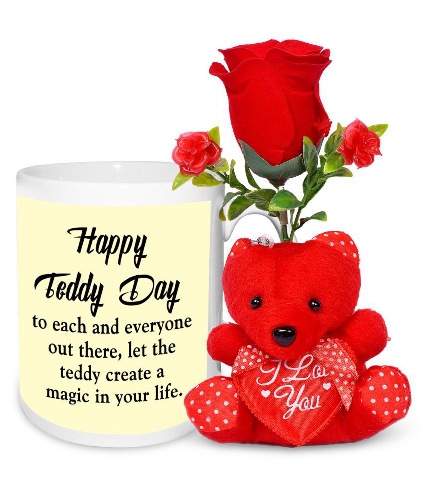 Happy Teddy Bear Valentines Day Mug with 1 Rose & Red teddy: Buy ...