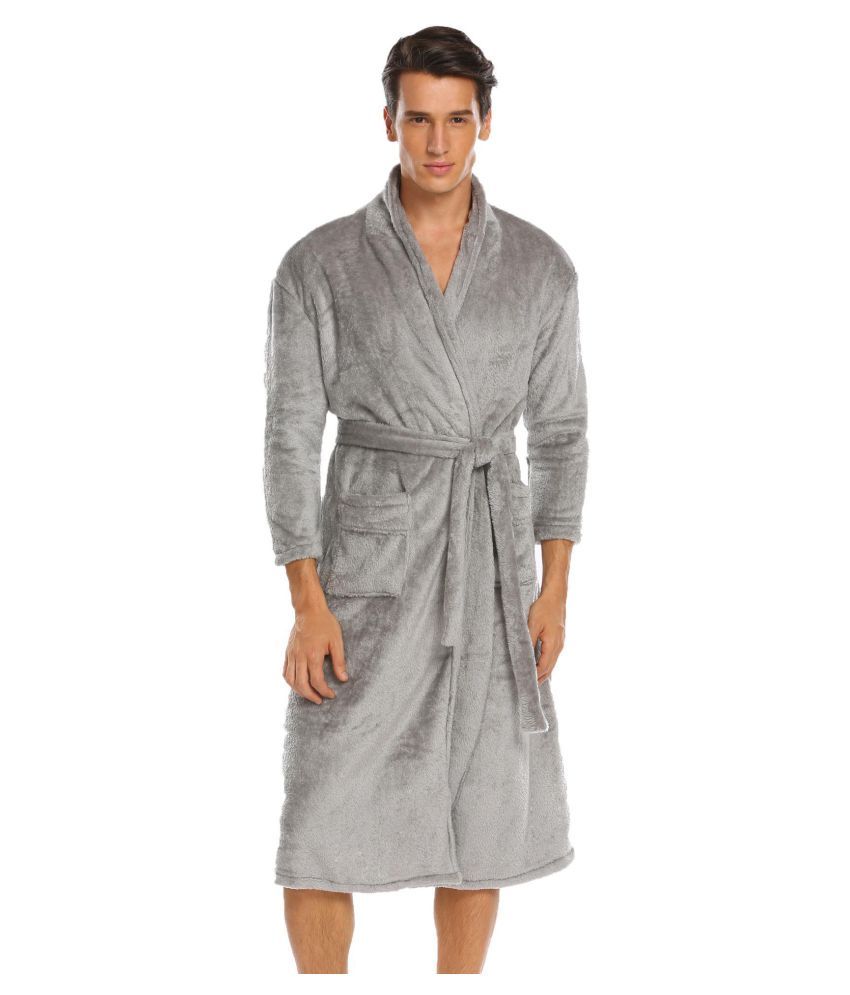 Men Bathrobe Winter Warm 3/4 Sleeve Belted Fleece Kimono Buy Men