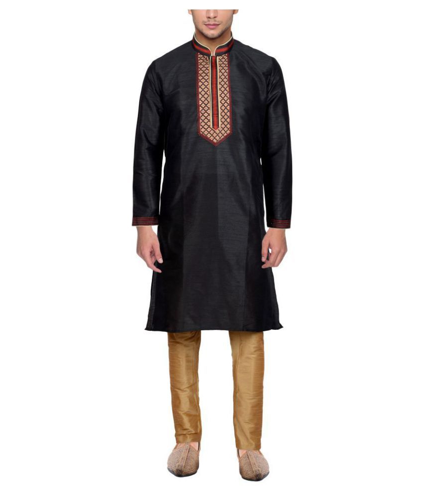     			Maharaja Black Silk Kurta Pyjama Set