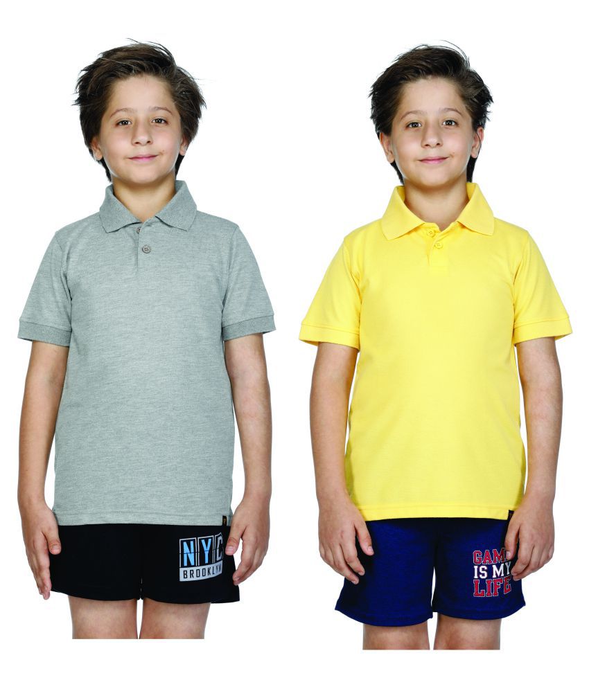     			Proteens Boy's Polo T-Shirt Yellow and Grey Combo Pack of 2