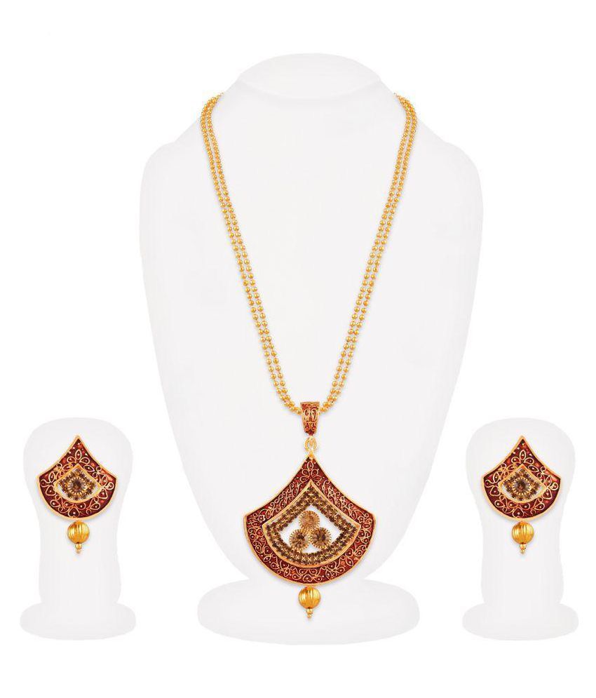 Apara Traditional Meenkari Pendant Lct Stones Ball Chain Earring Jewellery Necklace Set For