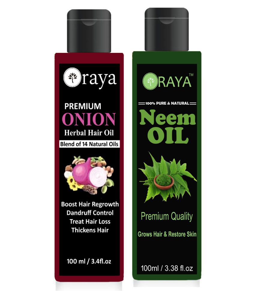 ORAYA 100% Organic ONION Oil & Pure Neem Oil For Hair growth Oil- 200 ml  Pack of 2: Buy ORAYA 100% Organic ONION Oil & Pure Neem Oil For Hair growth  Oil-