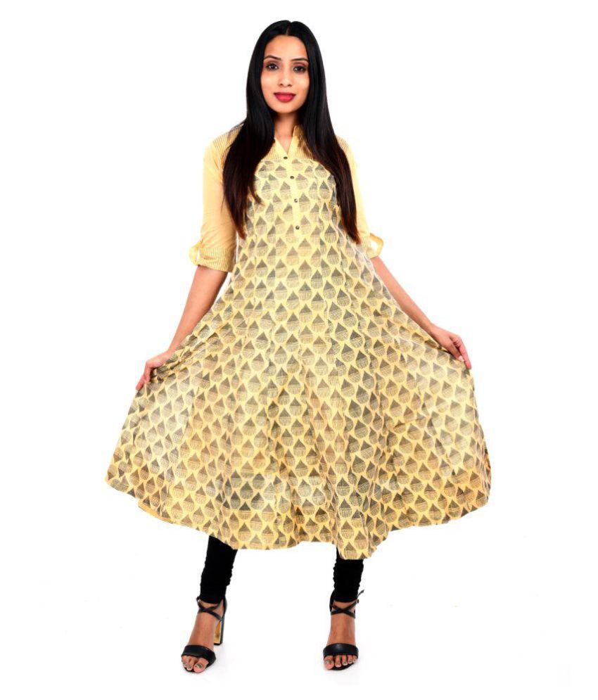 Awesome Yellow Chanderi Anarkali Kurti  Buy Awesome Yellow Chanderi Anarkali  Kurti Online at Best Prices in India on Snapdeal