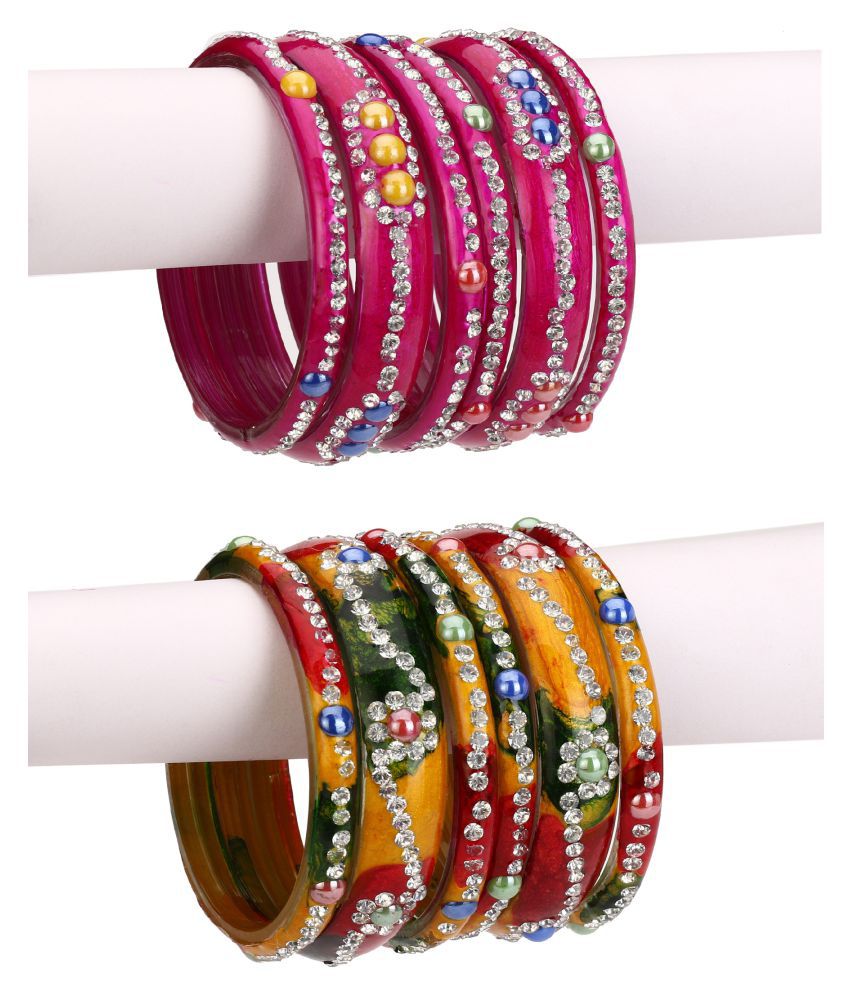     			AFAST Combo Party & Festivle Designer Colorful & Figures Fancy Matching Glass Bangles & Kada Set Of Six Each With Safety Box