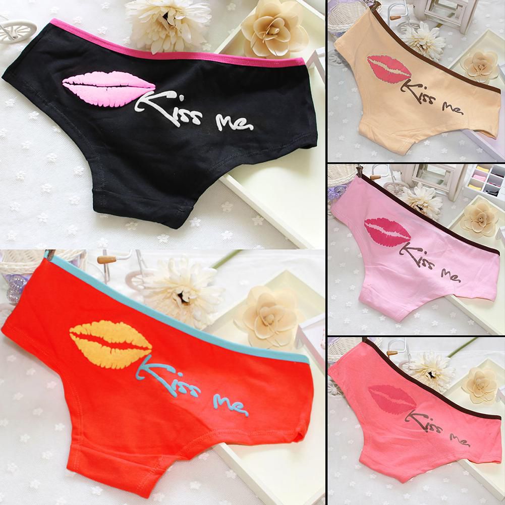 Buy Women S Fashion Sexy Lip Kiss Me Print Cotton Panties Briefs Knickers Underwear Online At
