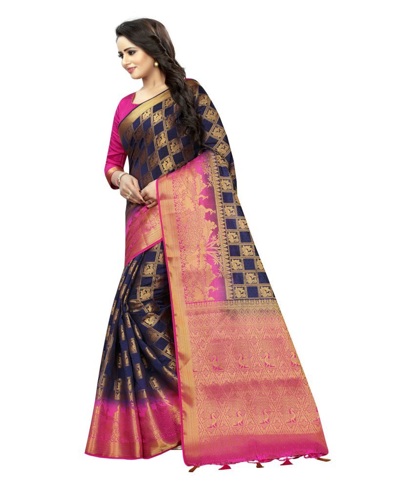 SAARAH Blue Kanchipuram Saree - Buy SAARAH Blue Kanchipuram Saree ...