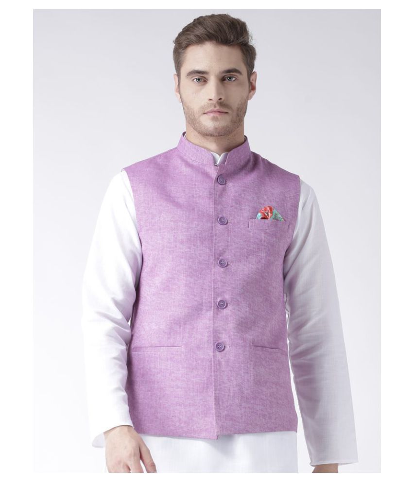     			Hangup Purple Linen Nehru Jacket