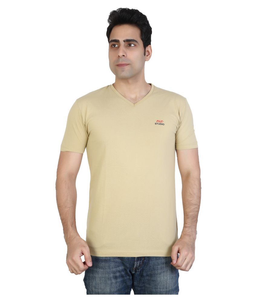     			Awack Beige Half Sleeve T-Shirt