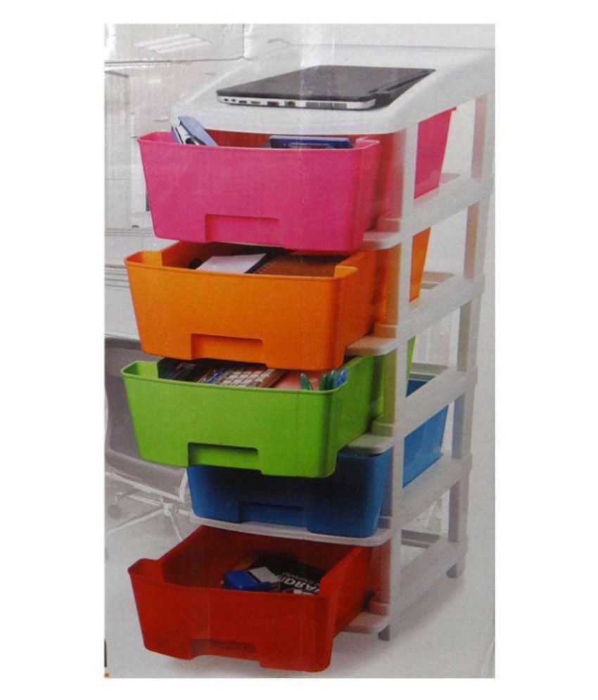 Multicolor 5 Tier Plastic Multicolor Drawer Rack Organizer (Collapsible