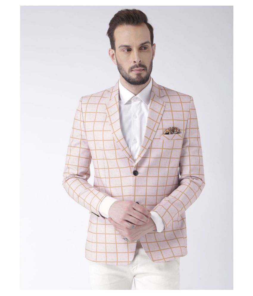     			Hangup Beige Checks Formal Blazers