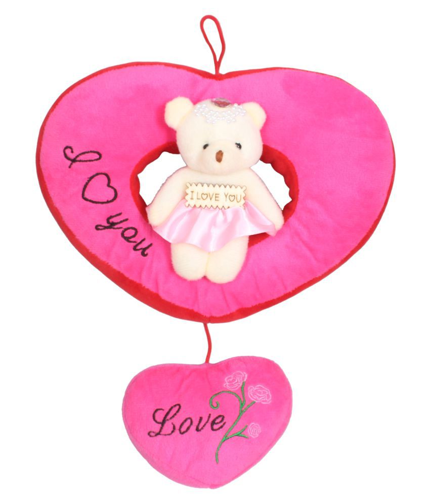     			Tickles Plush Animal Pink Hanging I Love You Heart with Teddy Valentine Day Gift for Girlfriend Boyfreind Husband Wife (Color: Pink & White Size:24 cm)