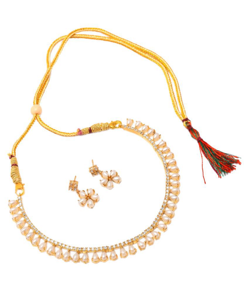     			Jewar Mandi Brass White Collar Contemporary/Fashion Gold Plated Necklaces Set