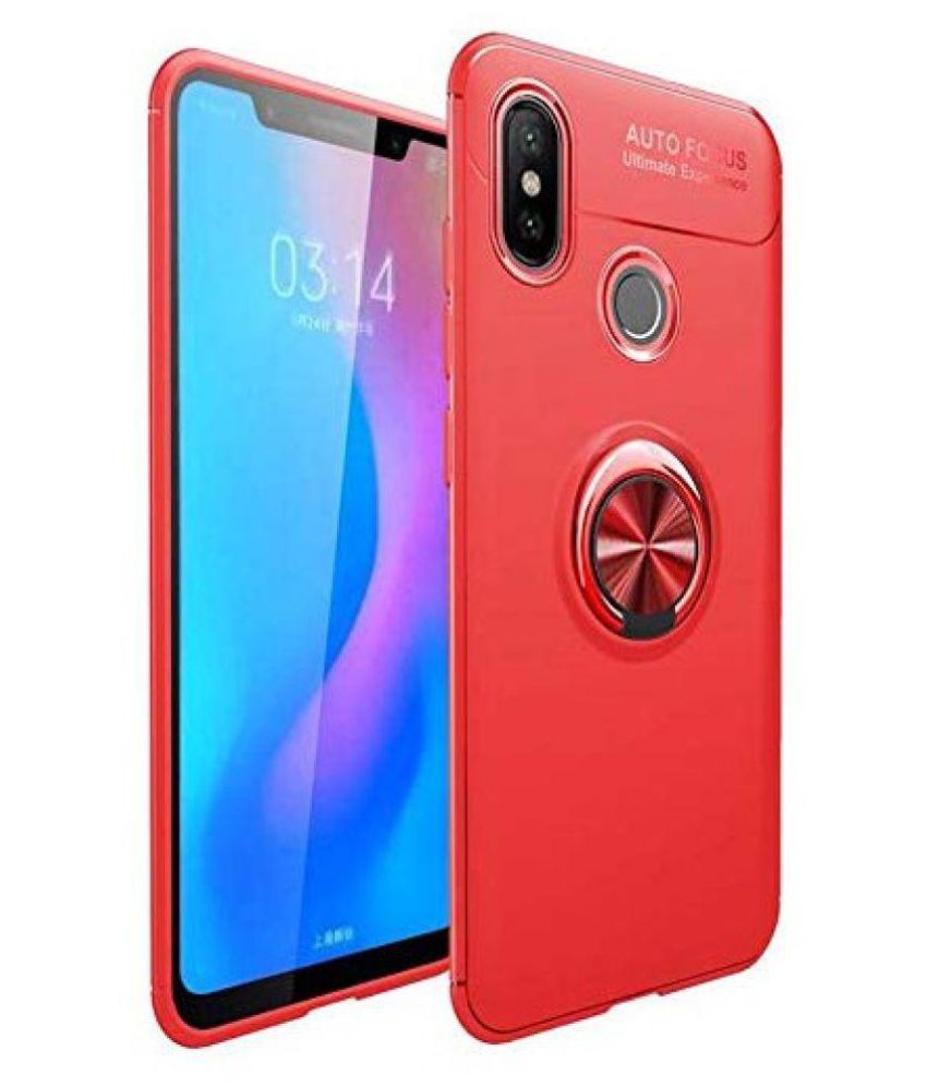     			Xiaomi Redmi Note 6 Pro Hybrid Covers JMA - Red Rubberized Metal Finger Ring Stand Back Case