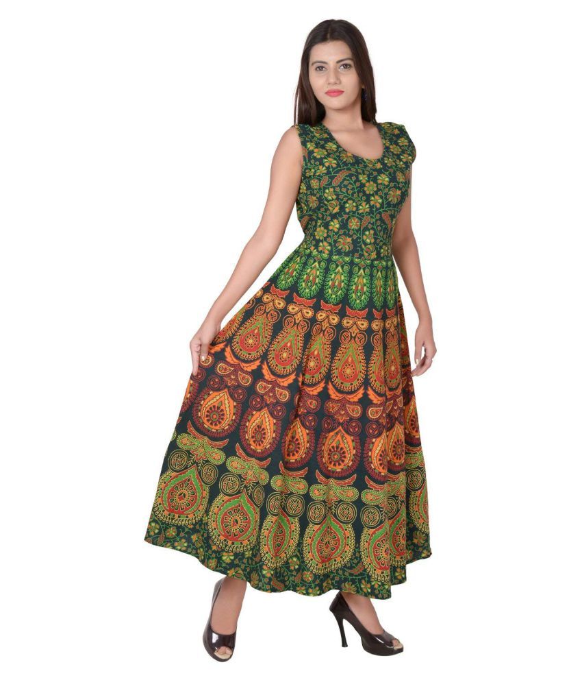 UniqueChoice Green Cotton Gown - Buy UniqueChoice Green Cotton Gown ...