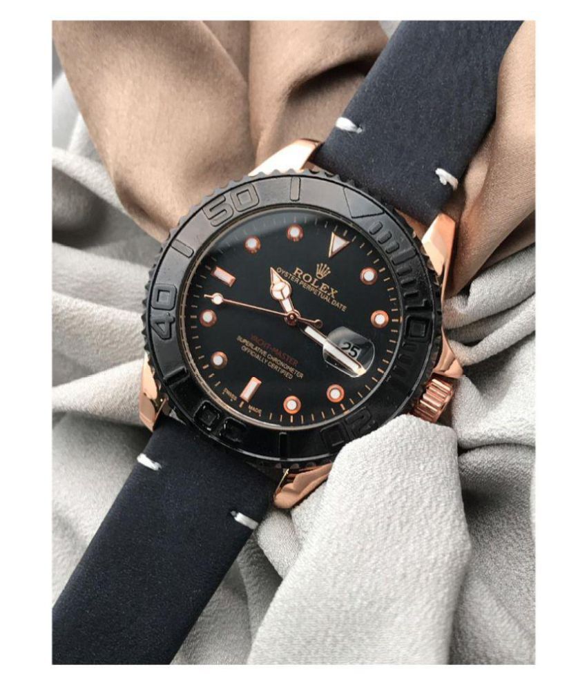 Rolex Leather Belt Black Watch For Men 