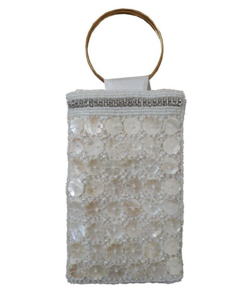     			Himalaya Handicraft White Mobile pouch