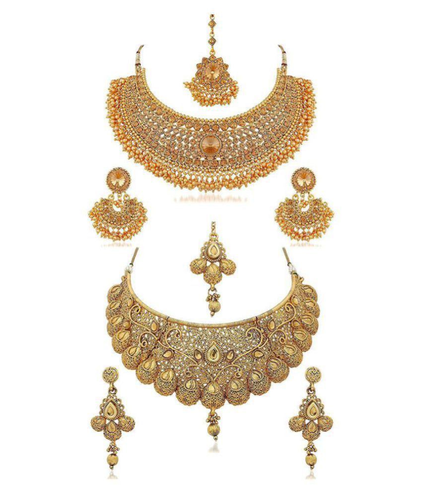     			YOUBELLA Alloy Golden Choker Traditional Gold Plated Necklace set Combo