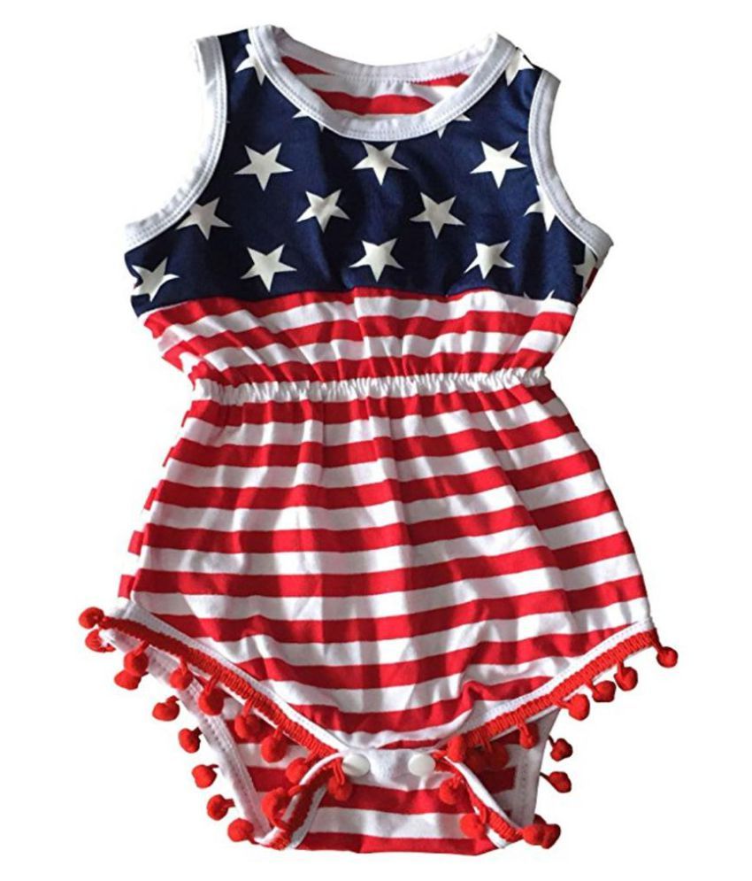 Newborn Baby Girl American Flag Romper 4th of July Bodysuit + Headband