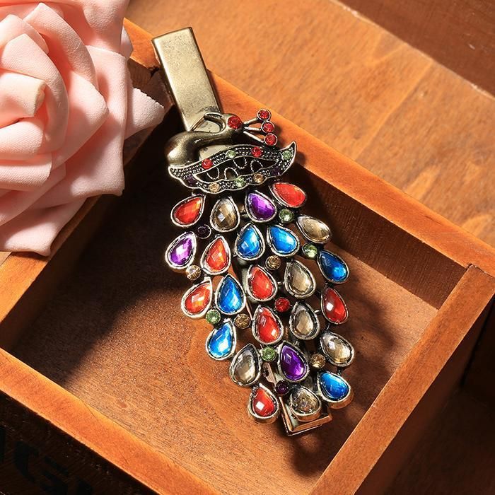 Women Classic Vintage Style Rhinestone Peacock Hair Clip Wedding